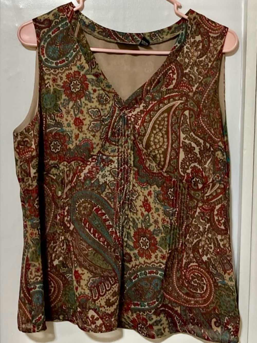 Paisley print women’s sleeveless V neck blouse by A.N.A.